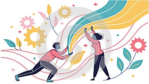 People Collaborating on Creative Growth, Vector Design Generative AI