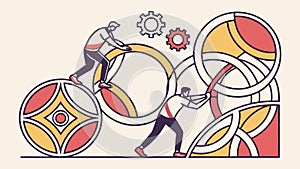 People Collaborating with Gears and Rings, Teamwork and Innovation, Progress, vector design Generative AI