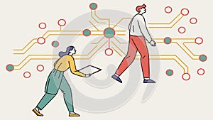 People Collaborating to Connect Dots in a Digital Network, vector design Generative AI