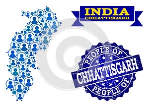 People Collage of Mosaic Map of Chhattisgarh State and Scratched Seal Stamp