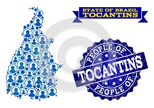 People Collage of Mosaic Map of Tocantins State and Textured Seal Stamp