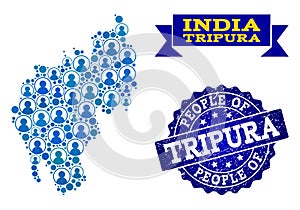 People Collage of Mosaic Map of Tripura State and Grunge Seal Stamp