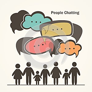 People with colorful dialog speech bubbles