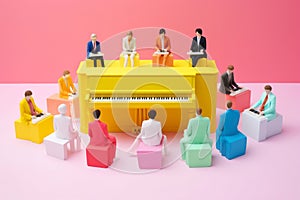 people colourful illustration music performance trend art concept modern piano. Generative AI.