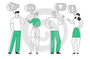 People Communicating with Speech Bubbles on White Background. Young Men and Women Chatting