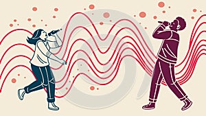 People Communicating via Sound Waves, Interpersonal Connection, vector design Generative AI