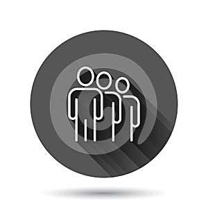 People communication icon in flat style. People vector illustration on black round background with long shadow effect. Partnership