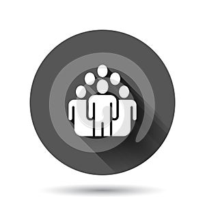 People communication icon in flat style. People vector illustration on black round background with long shadow effect. Partnership