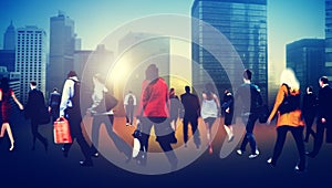 People Commuter Walking Rush Hour Cityscape Concept