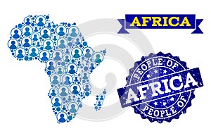 People Composition of Mosaic Map of Africa and Grunge Seal Stamp