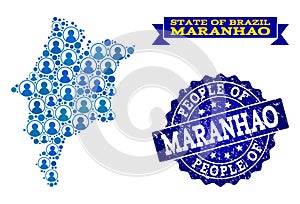 People Composition of Mosaic Map of Maranhao State and Grunge Seal