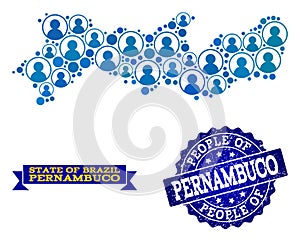 People Composition of Mosaic Map of Pernambuco State and Textured Seal Stamp