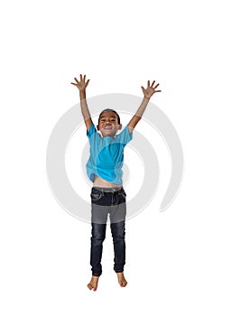 People concept happy little asian boy jumping in air happiness,