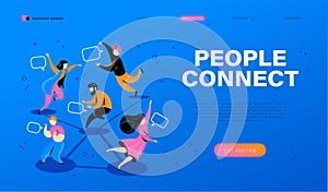 People connect concept. Landing page design template, webpage, ui, mobile app.