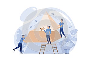 people connect the elements of the pyramid, vector illustration flat design style,