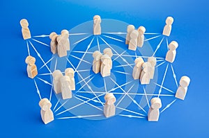 People are connected by many lines. Unconventional company structure, distribution responsibilities between employees, direct