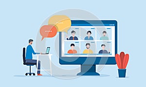 People connecting online with teleconference and video conference for meeting learning remote working and work from home concept