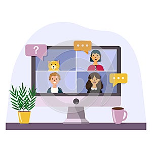 People connecting online with video conference for meeting learning remote working and work from home concept. Flat vector