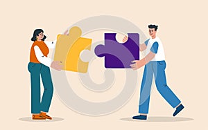 People connecting puzzle elements or jigsaw pieces. Success collaboration, teamwork. Business concept. Partnership. Team working,