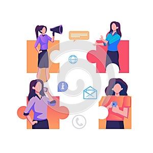 People connecting puzzle elements social networks flat illustration design