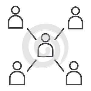 People connecting thin line icon, communication and community, society sign, vector graphics, a linear pattern on a