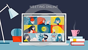 People connecting together, learning or meeting online with teleconference