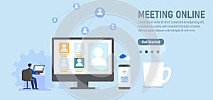 People connecting together, learning or meeting online with teleconference