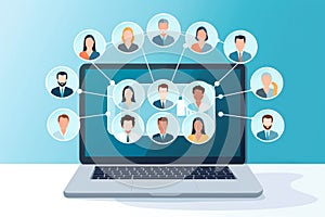 People connecting together, learning or meeting online with teleconference, video conference remote working concept. AI Generative