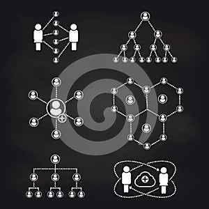 People connection icons on blackboard background