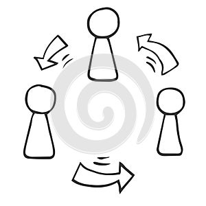 People connection, social network, link, teamwork. Hand drawn icon doodle sketch vector illustration