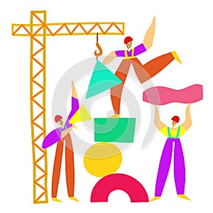 People construct with crane vector illustration