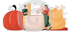 People cooking dinner vector concept
