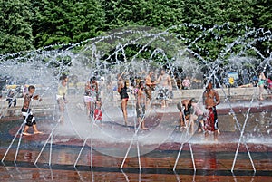 People cool off from the heat in Boston