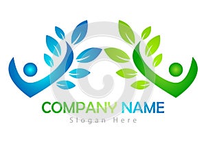 People couple green green leaf teamwork, education, logo, social, team, network, design, vector, logotype