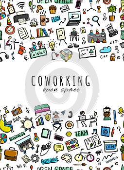 People in coworking office, seamless pattern for your design