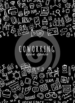 People in coworking office, seamless pattern for your design