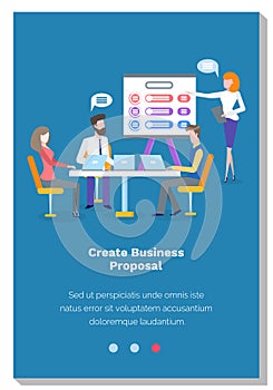 People create business proposal. Colleagues make decisions at meeting. Website landing page template