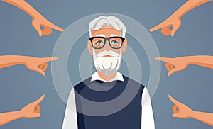 People Criticizing an Elderly Man Vector Cartoon Illustration