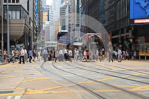 People crossed the Des Voeux Road Central at busy hour 18 May 2021