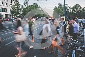 People crossing street , blur / city traffic