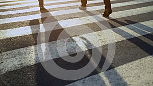 People crossing street, hurrying to office center, routine working day, asphalt