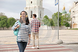 People crossing street. Traffic rules