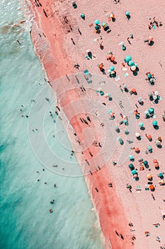 People Crowd On Beach, Aerial View