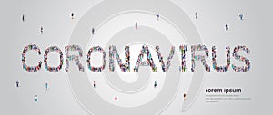 People crowd forming coronavirus lettering text pandemic covid-19 quarantine concept