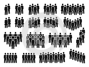 People crowd icons. Group of persons gathering, men and women silhouette. Employee team, citizen or social community