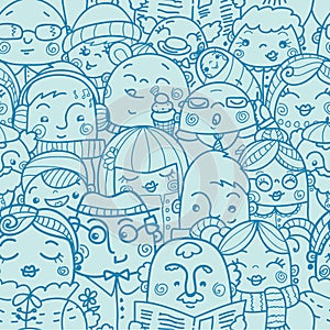 People in a crowd seamless pattern background