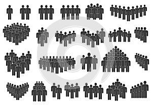 People crowd silhouette, business group or team icons. Social community, people group icons, crowd symbols vector