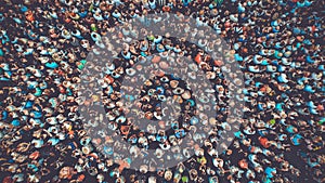 People crowd texture background. Bird eye view. Toned