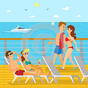 People on Cruise Liner, Couple Relaxing Vector