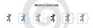 People dancing vector icon in 6 different modern styles. Black, two colored people dancing icons designed in filled, outline, line